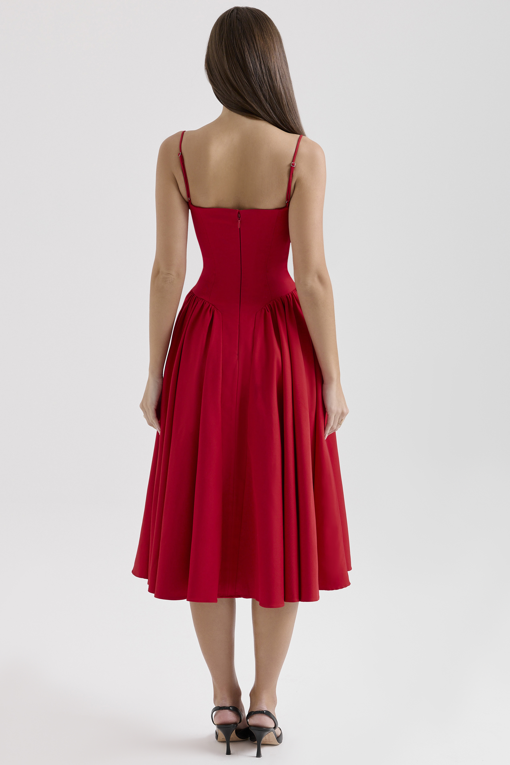 Samaria Red Gathered Midi Dress