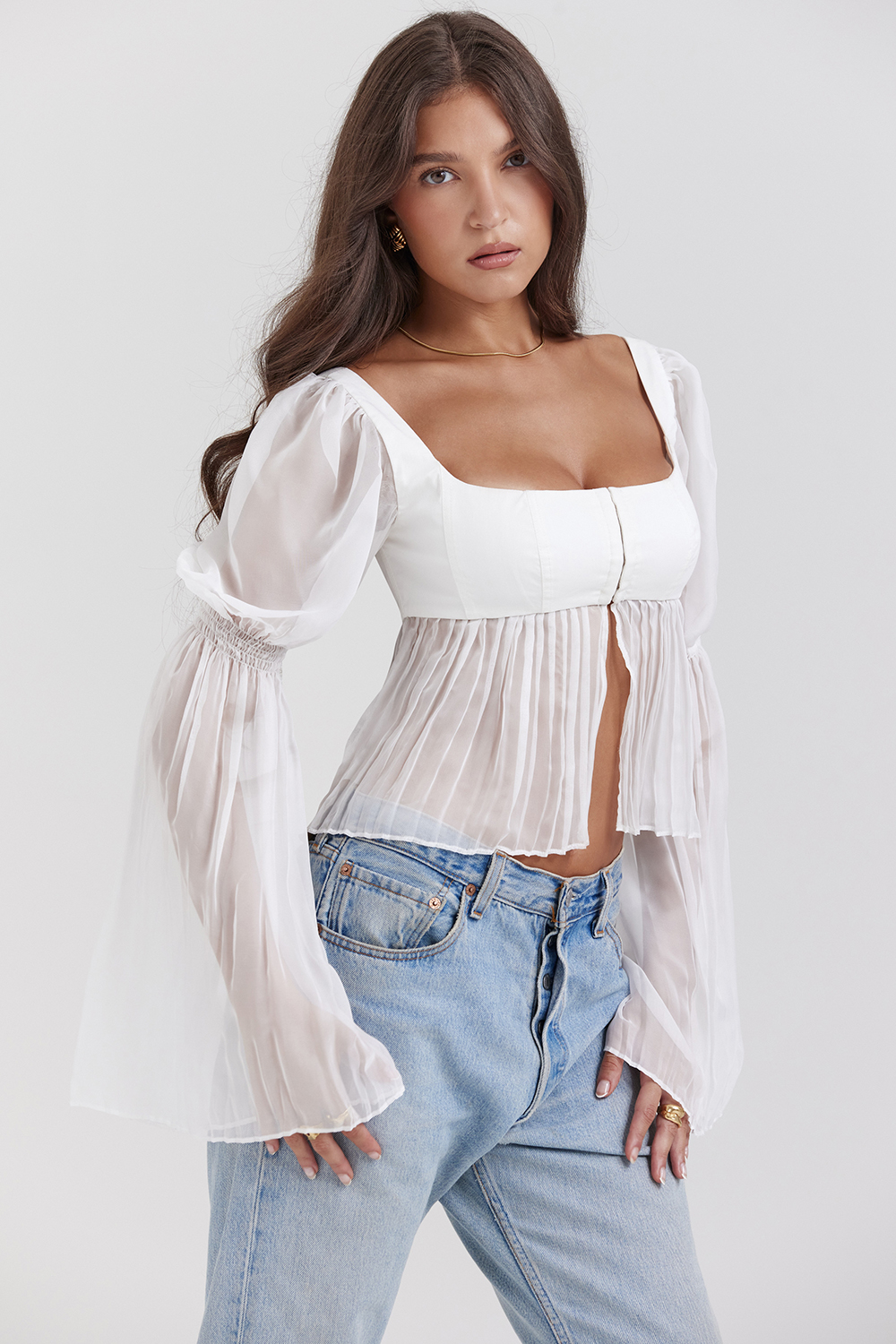 Lucie White Pleated Top