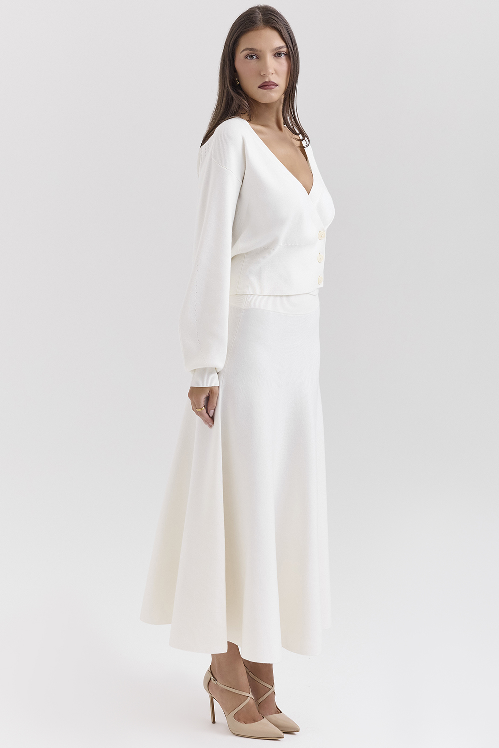 Rowan Ivory Wool Balloon Sleeve Wrap cardigan