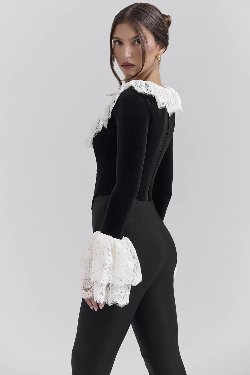 Jacinda Black Velvet Lace Trimmed Corset Top - SALE