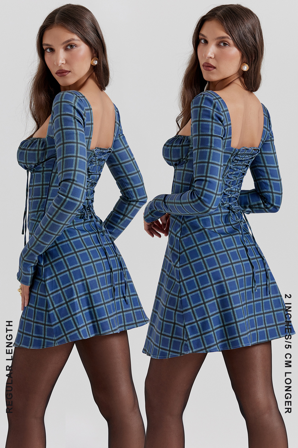 Malika Blue Tartan Corset Mini Dress