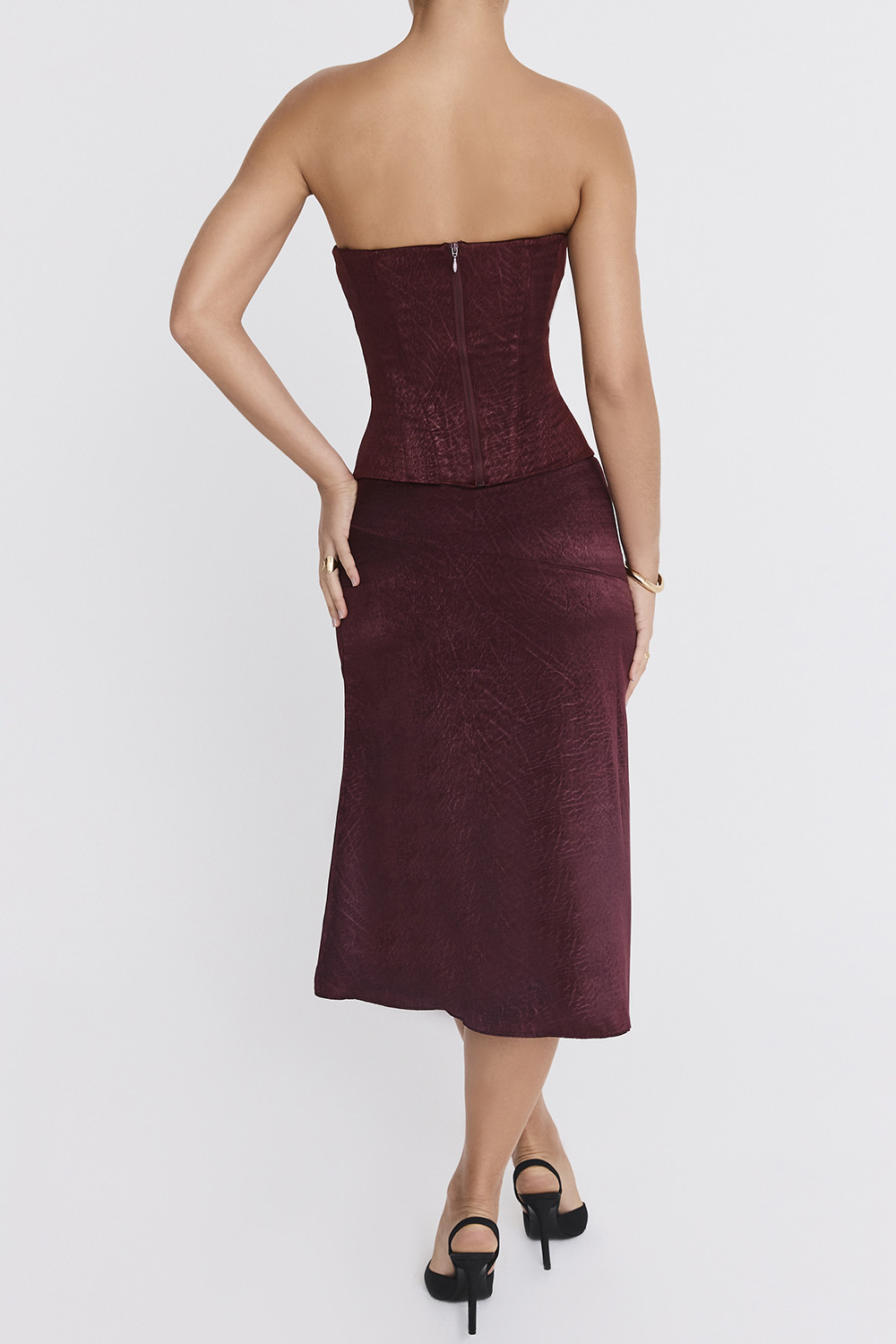 Mistress Rocks Dark Cherry High Split Midi Skirt - SALE