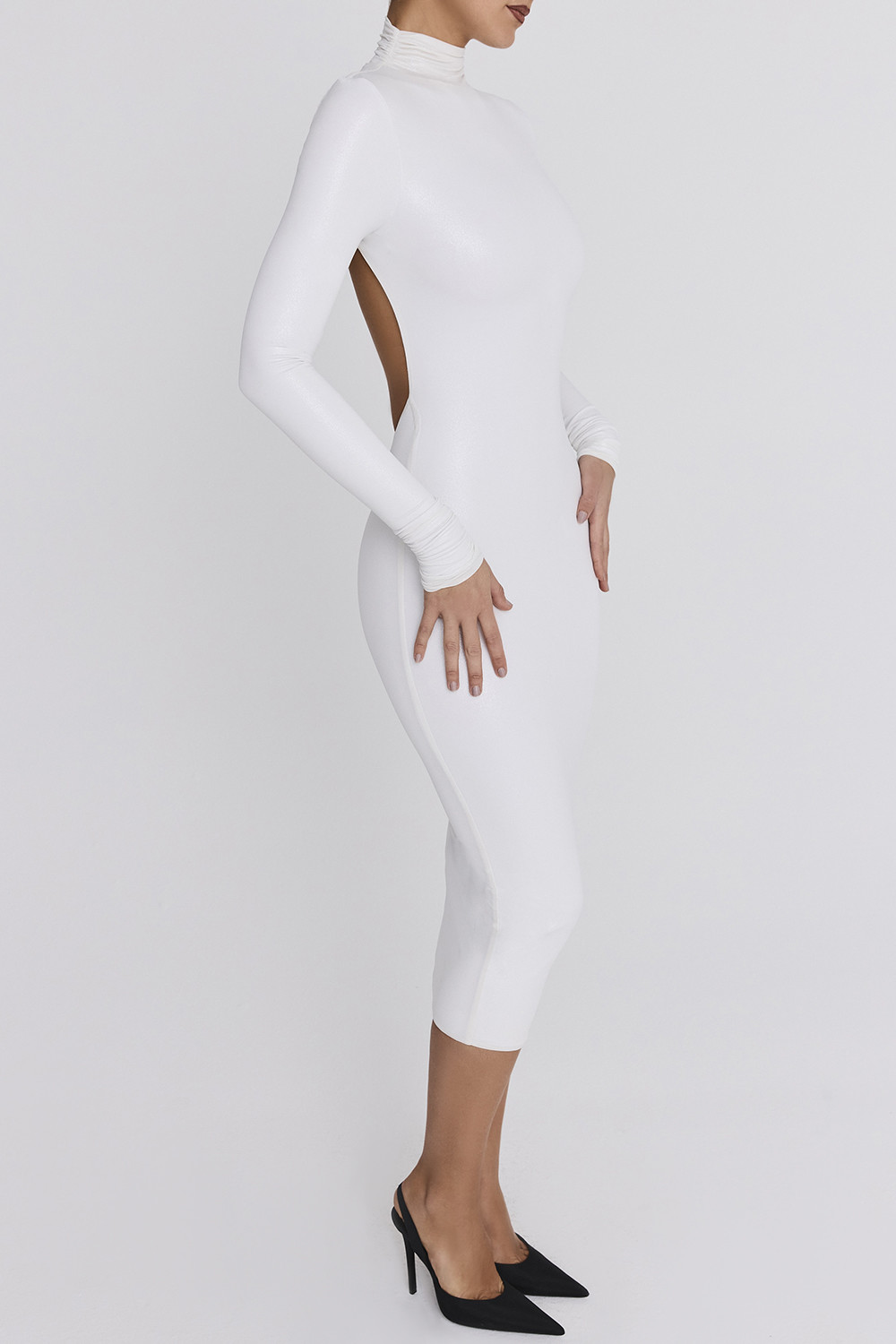 Mistress Rocks White Glitter Jersey Open Back Midi Dress - SALE