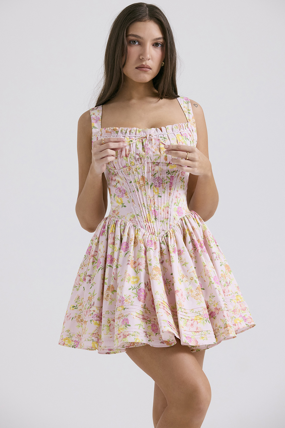 Natassia Pink Meadow Print Cotton Mini Dress