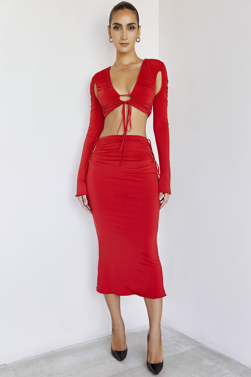 RegentMistress Rocks  Red Jersey Midi Skirt - SALE