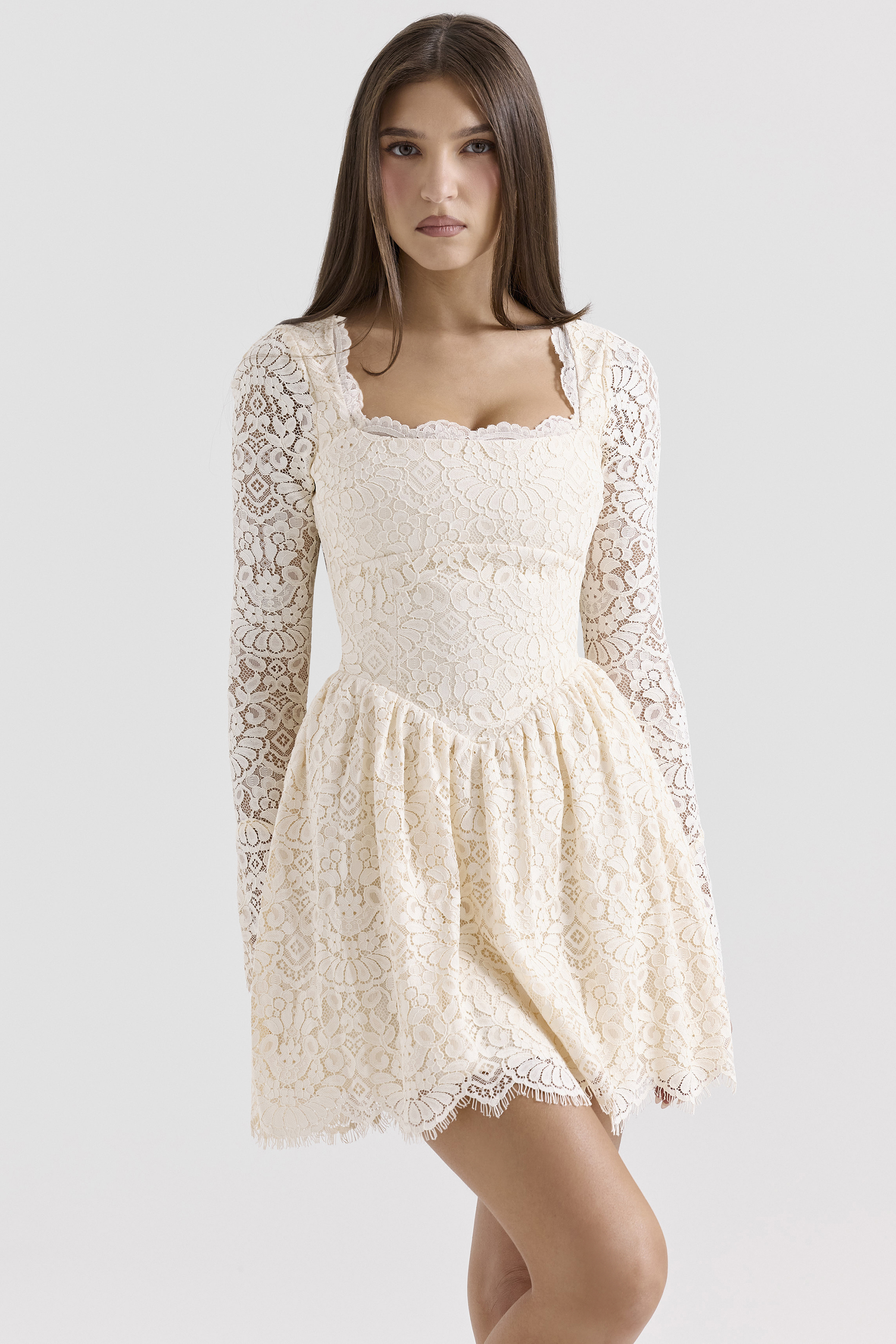 Fae Cream Lace Long Sleeve Mini Dress