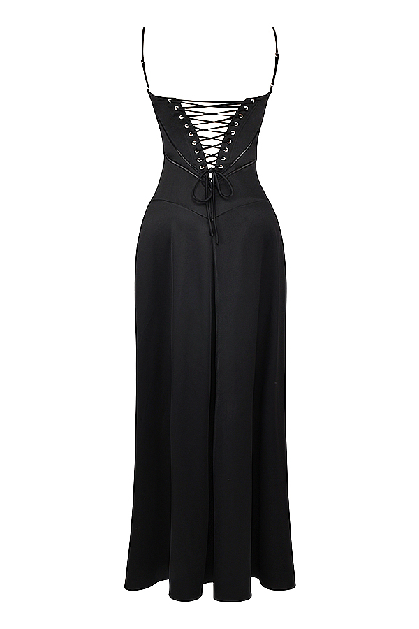 Anabella Black Lace Up Maxi Dress