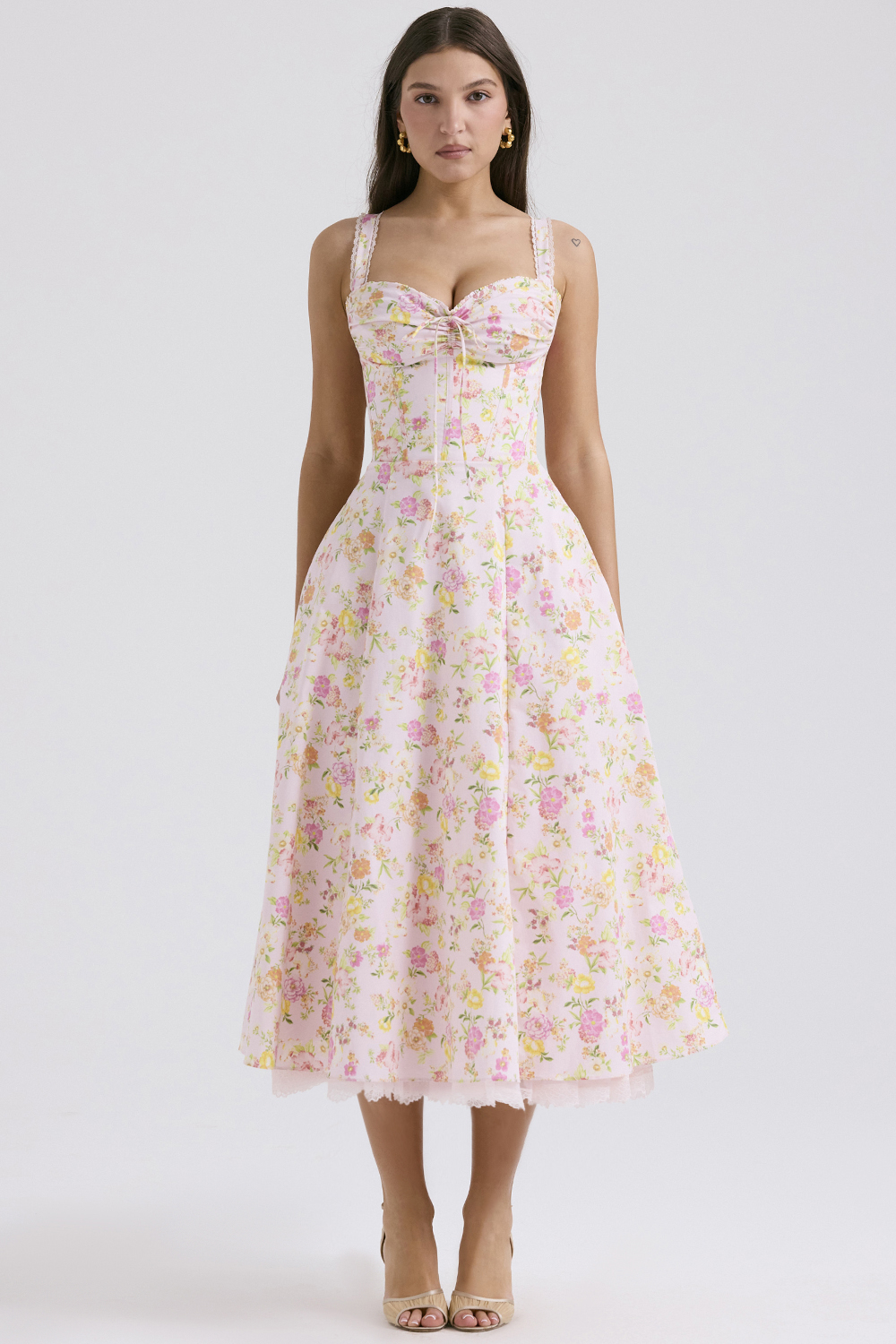 Rosalee Pink Meadow Print Cotton Bustier Sundress