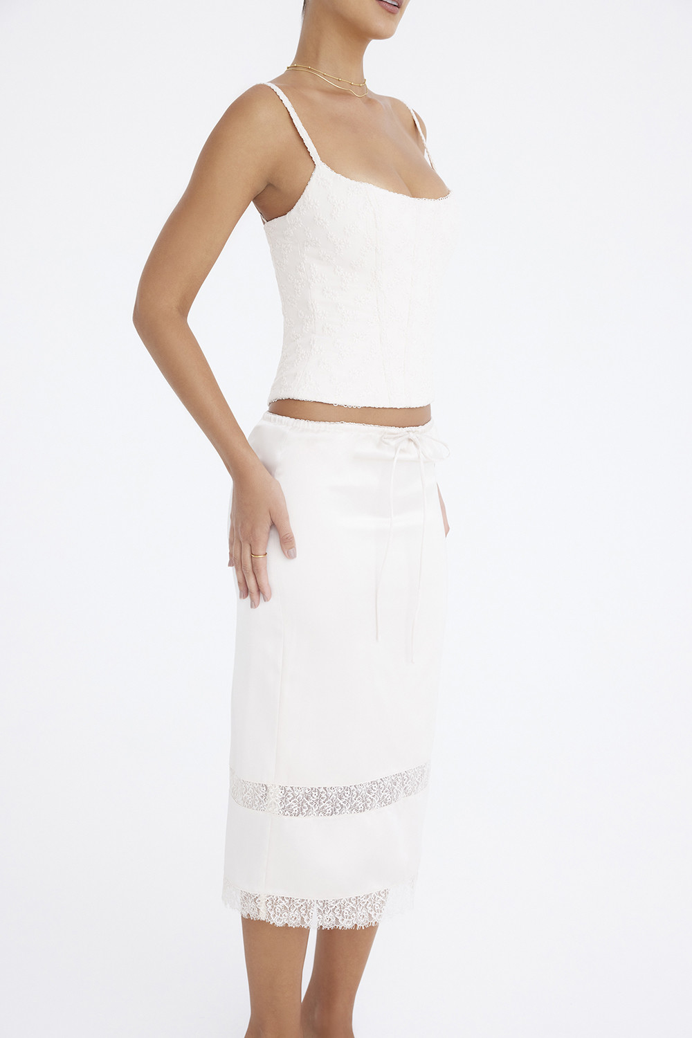 Mistress Rocks Oat Lace Trim Midi Skirt - SALE