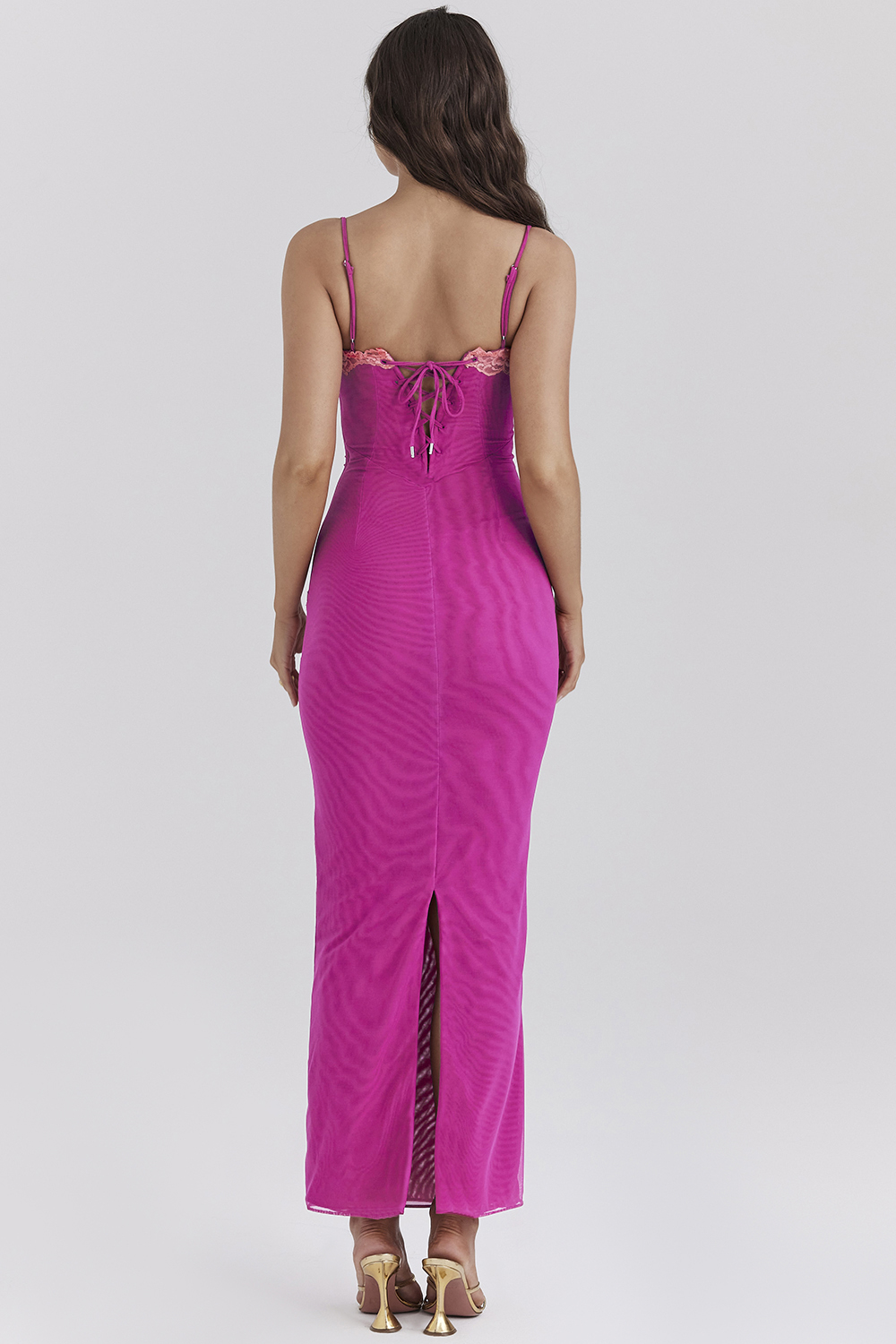 Aiza Raspberry Lace Trimmed Maxi Dress