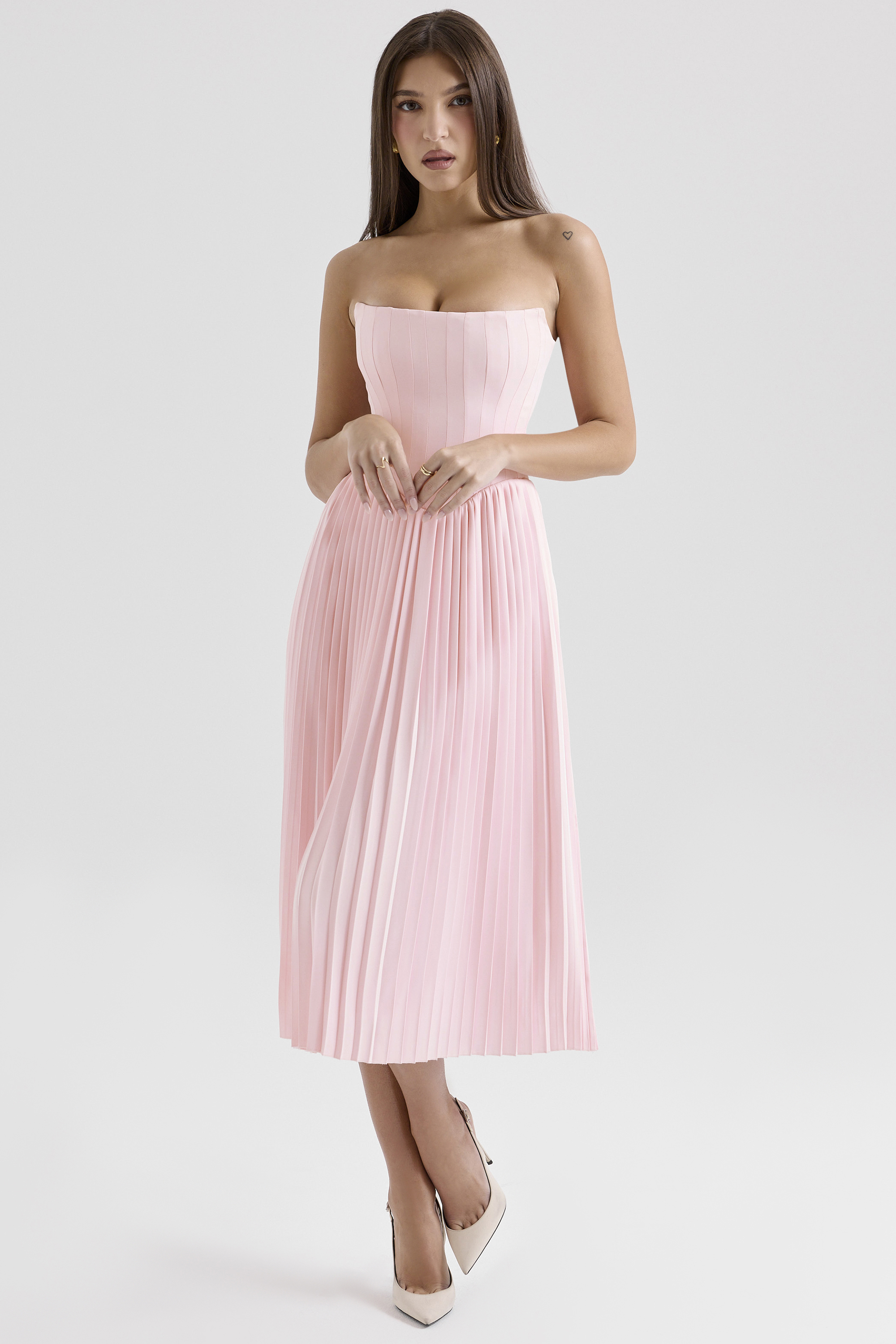 Marci Pink Pleated Midi Corset Dress