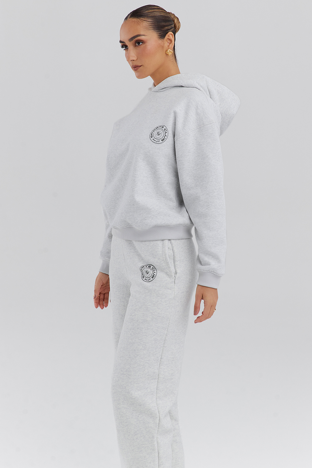Muse Light Grey Marl Cotton Fleece-Back Hoodie