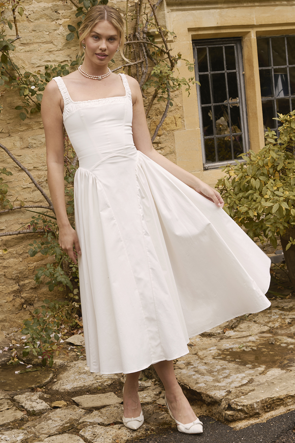 Dorothy White Cotton Midi Sundress