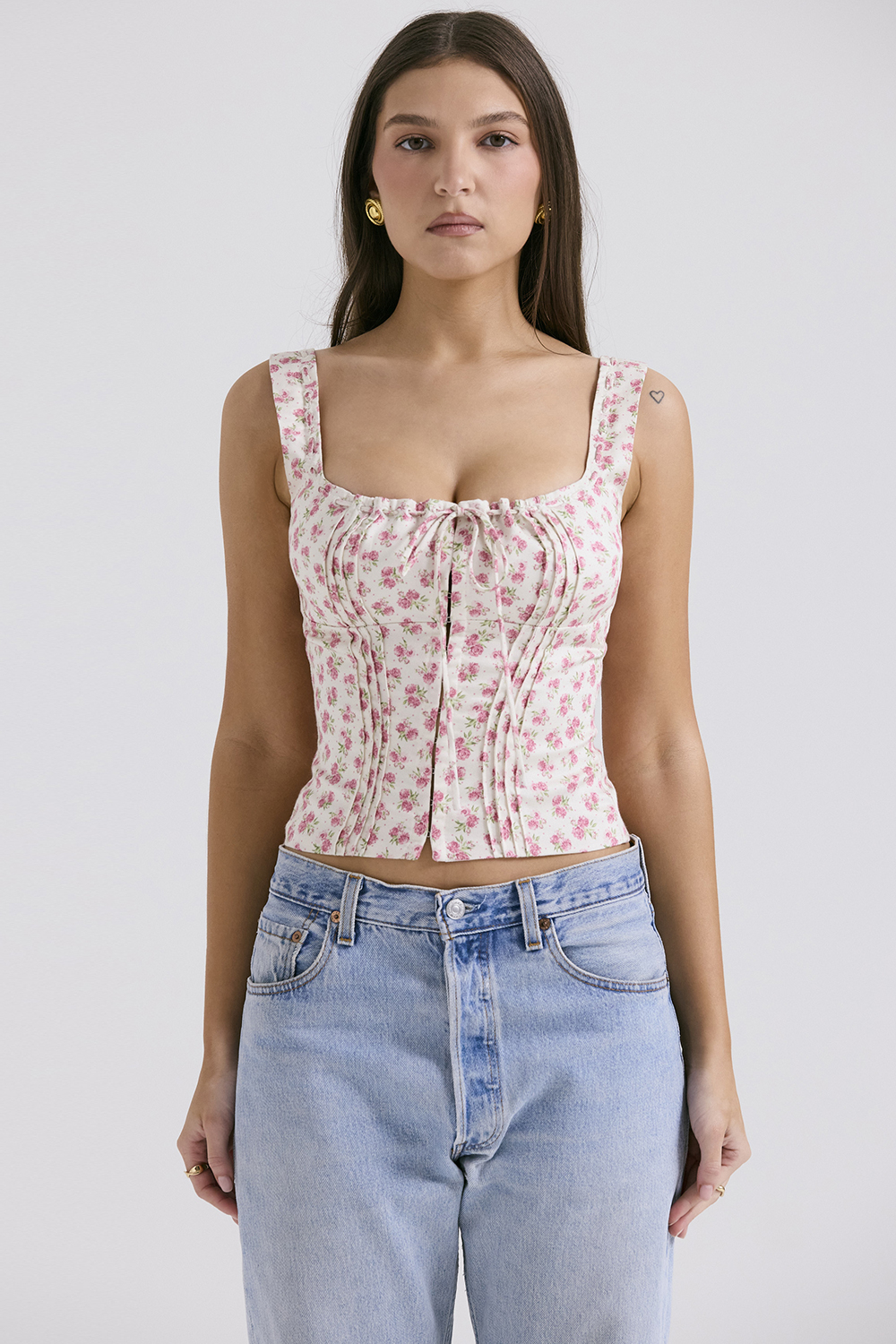Chicca White Rosebud Print Top