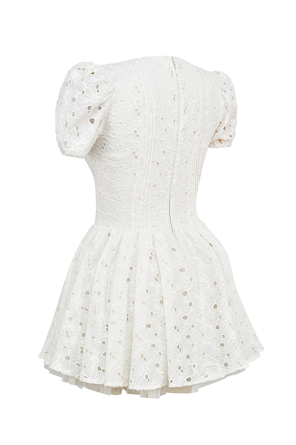 Imani White Pleated Broderie Anglais Mini Dress