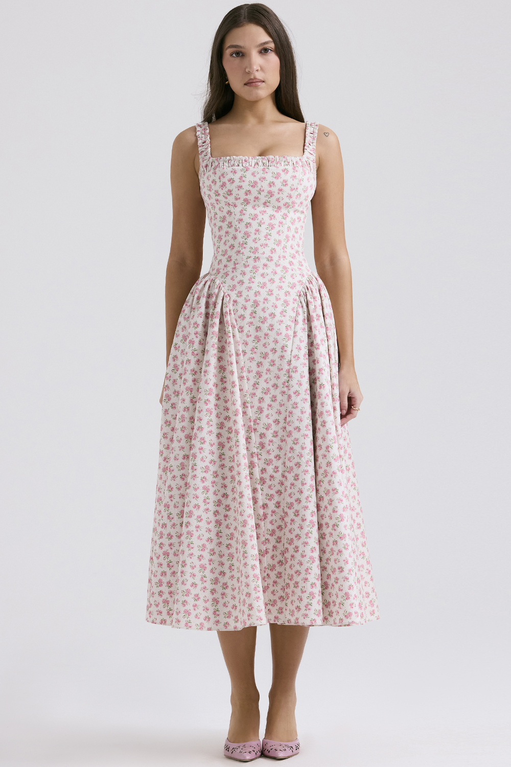 Dorothy White Rosebud Print Cotton Midi Sundress