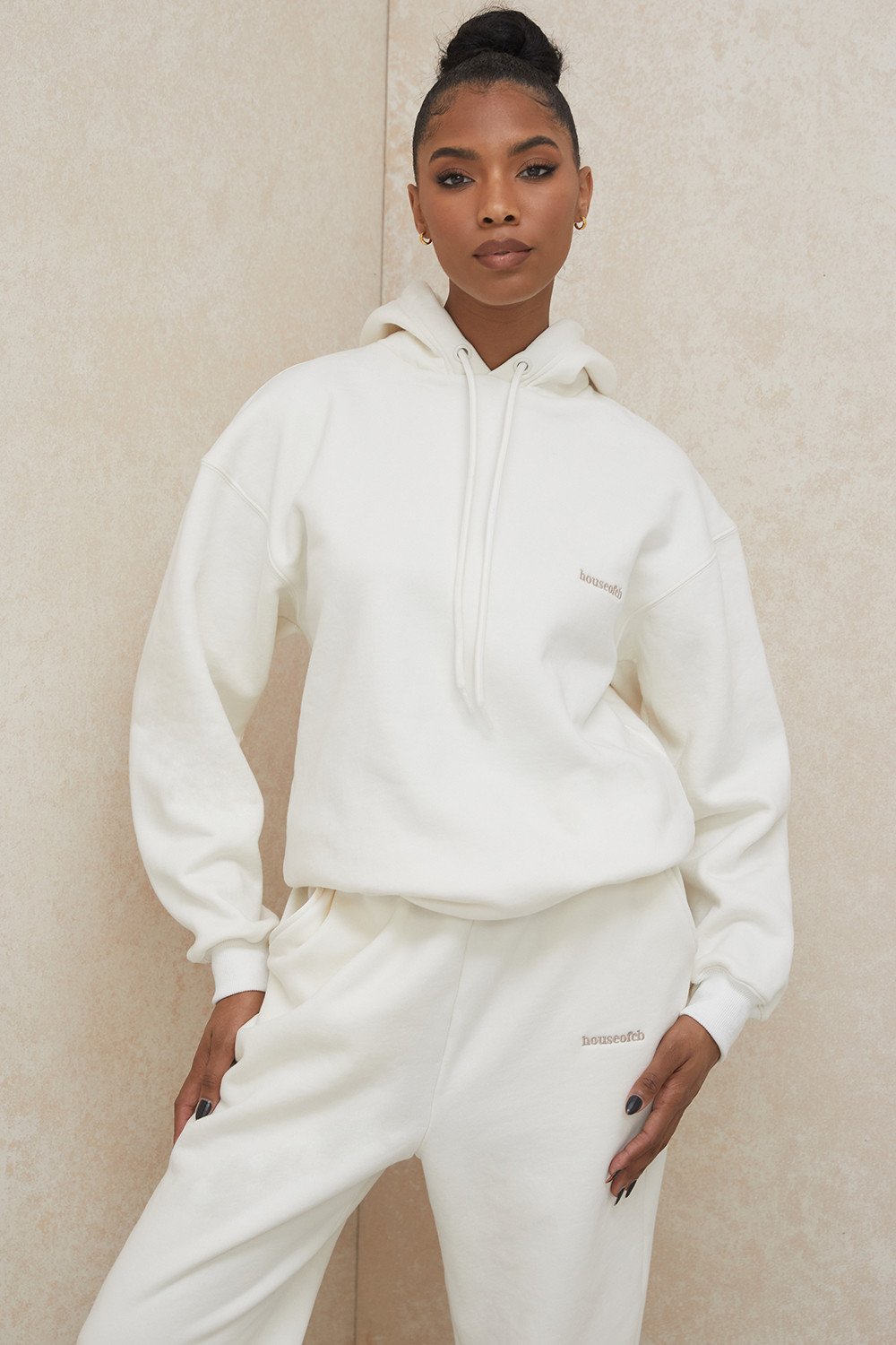 Halo Off White Cotton Fleece-Back Oversized Hoodie