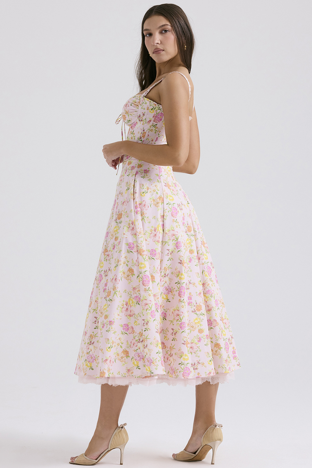Rosalee Pink Meadow Print Cotton Bustier Sundress
