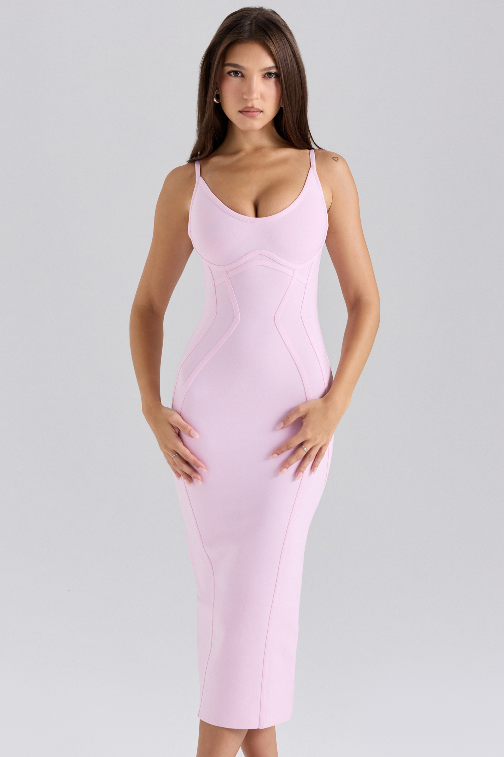 The Hourglass Baby Pink Midi Bandage Dress