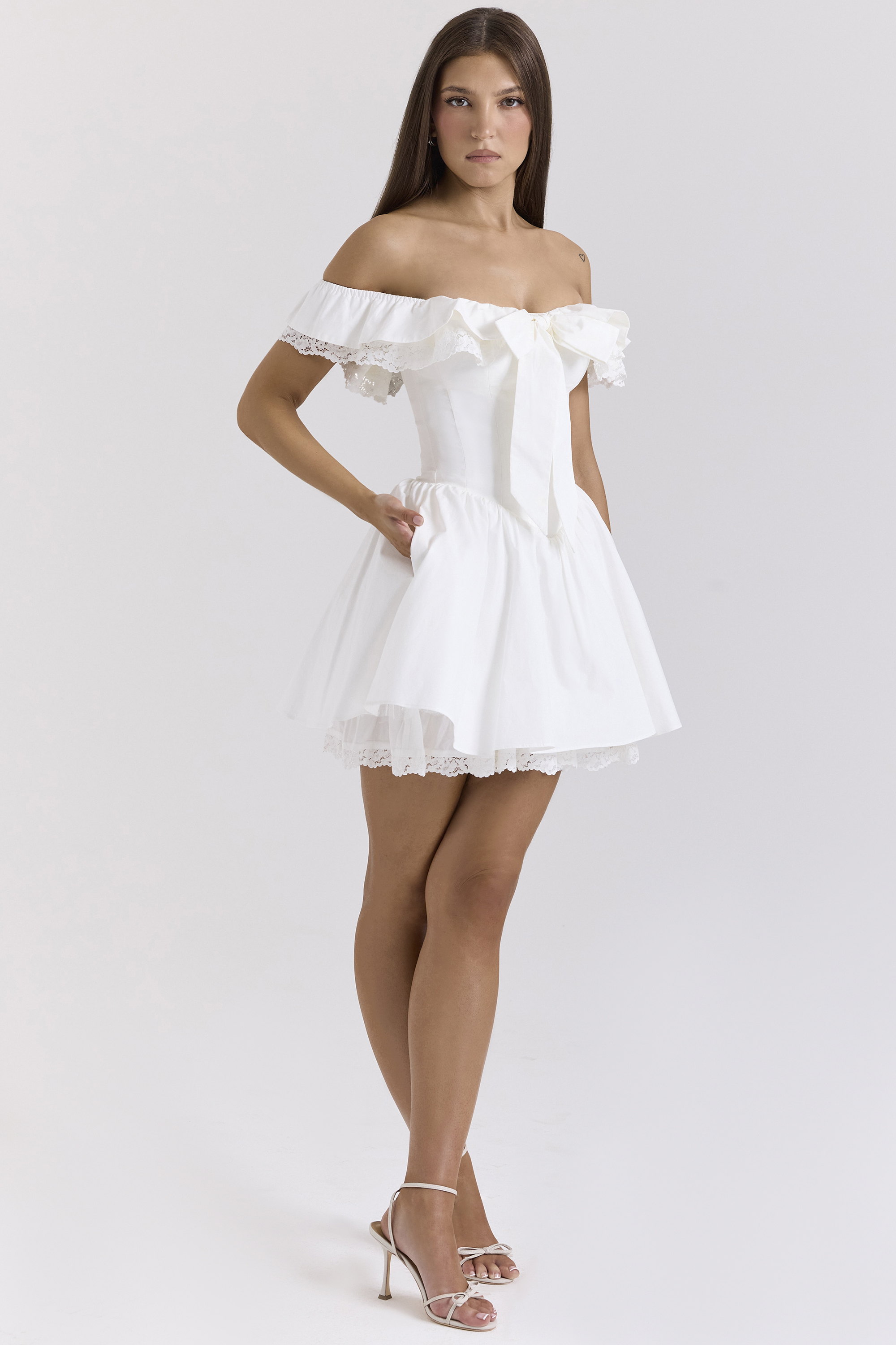 Jaide White Cotton Off Shoulder Corset Mini Dress