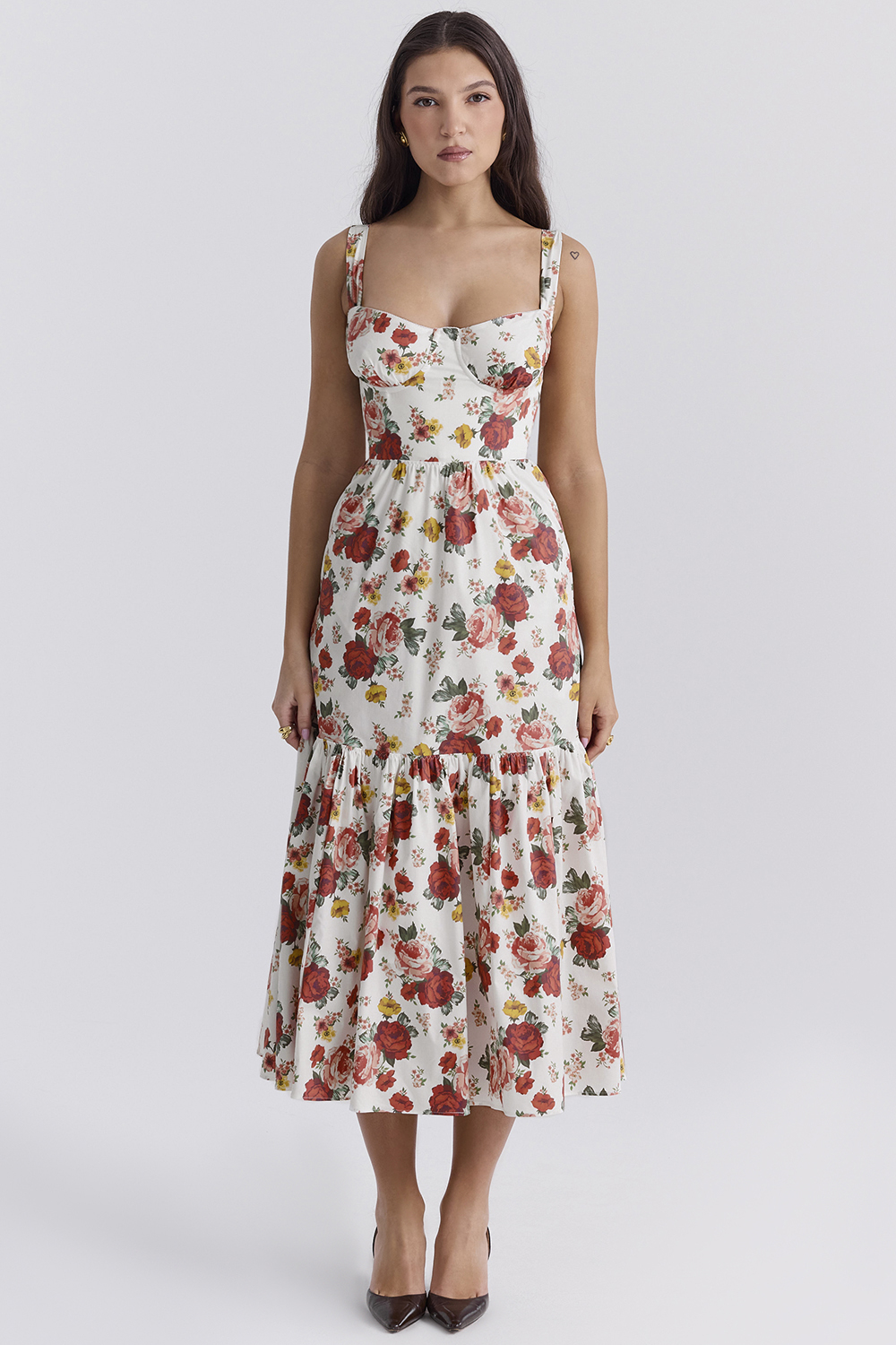 Elia Italian Rose Print Cotton Midi Sundress