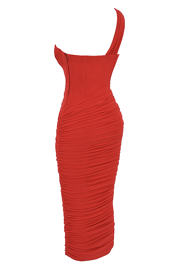 Valentina Scarlet Asymmetric Cutout Midi Dress