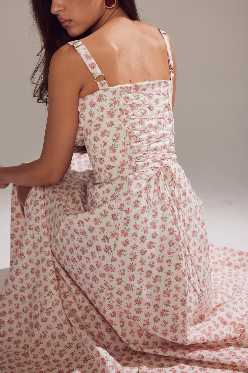 Carmen White Rosebud Print Cotton Bustier Sundress