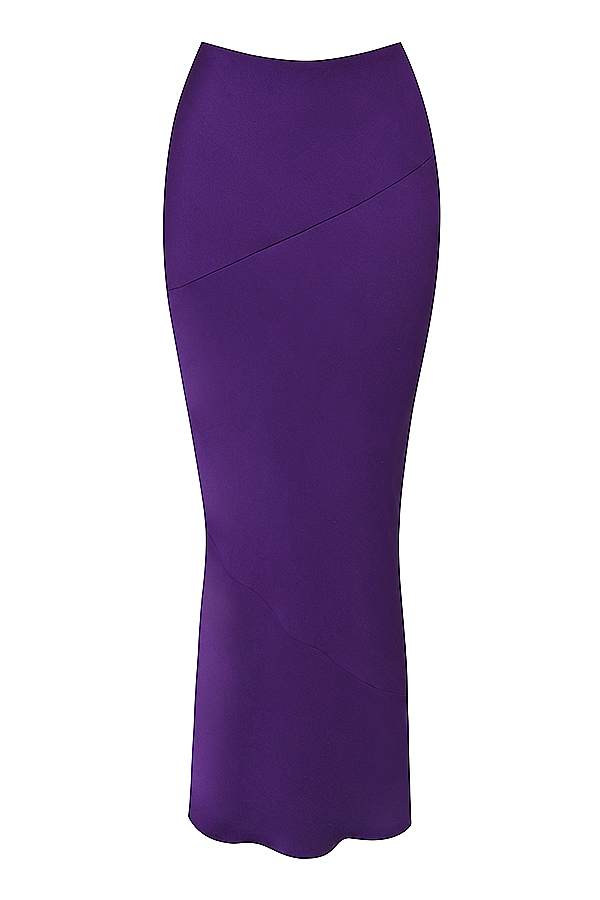 Colette Grape Satin Low Waist Midi Skirt