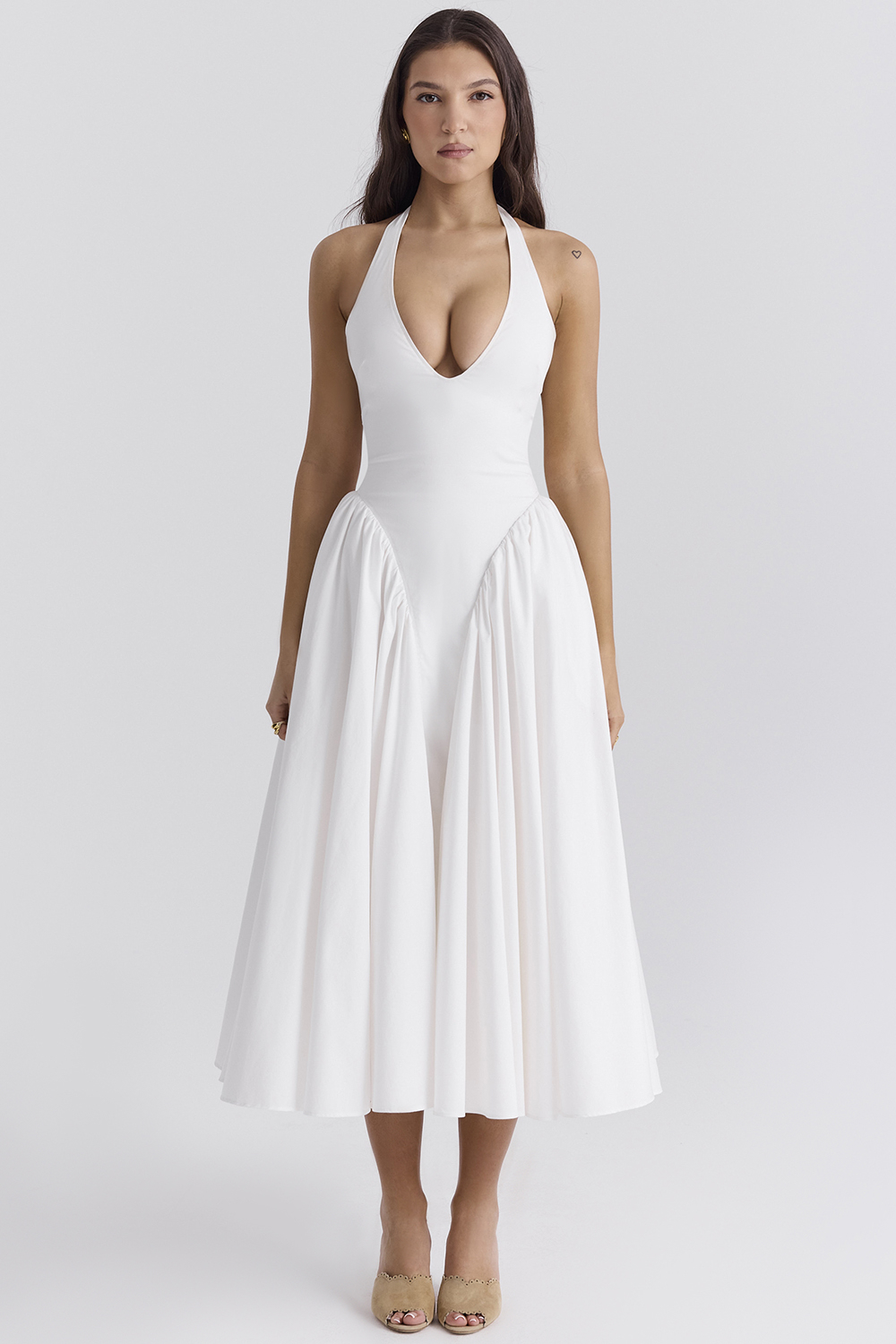Marilyn White Cotton Halter Midi Sundress
