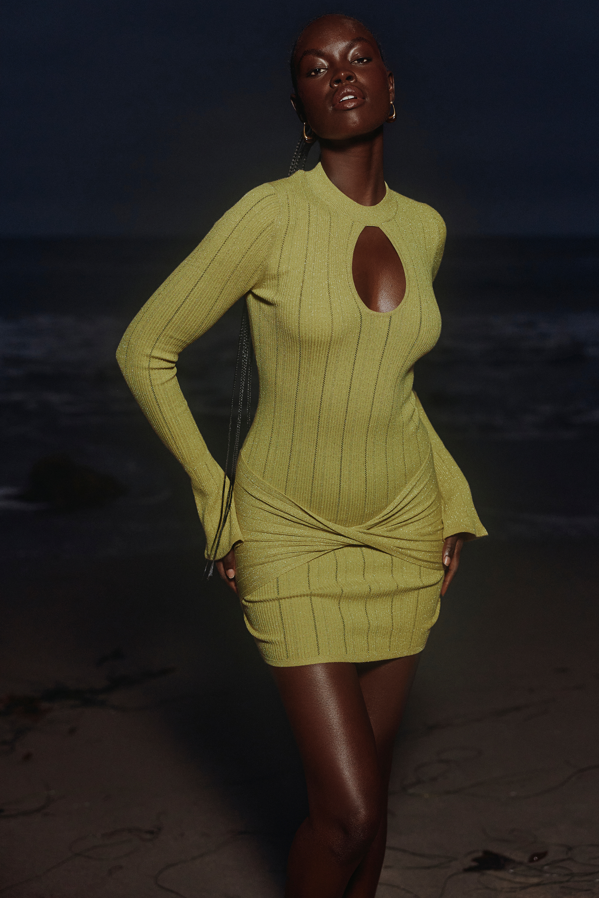 Aziza Pistachio Long Sleeve Mini Dress
