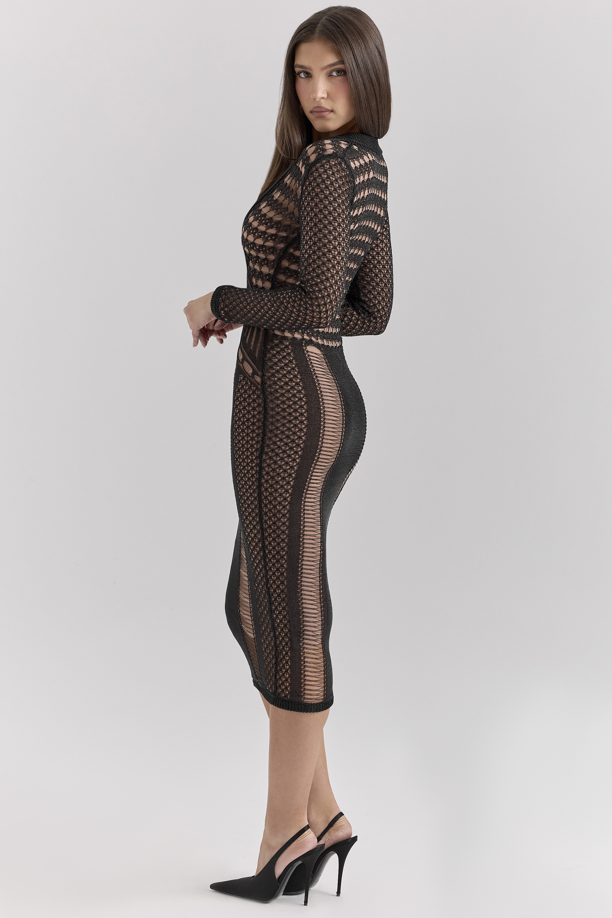 Loula Black Plunge Midi Dress - SALE