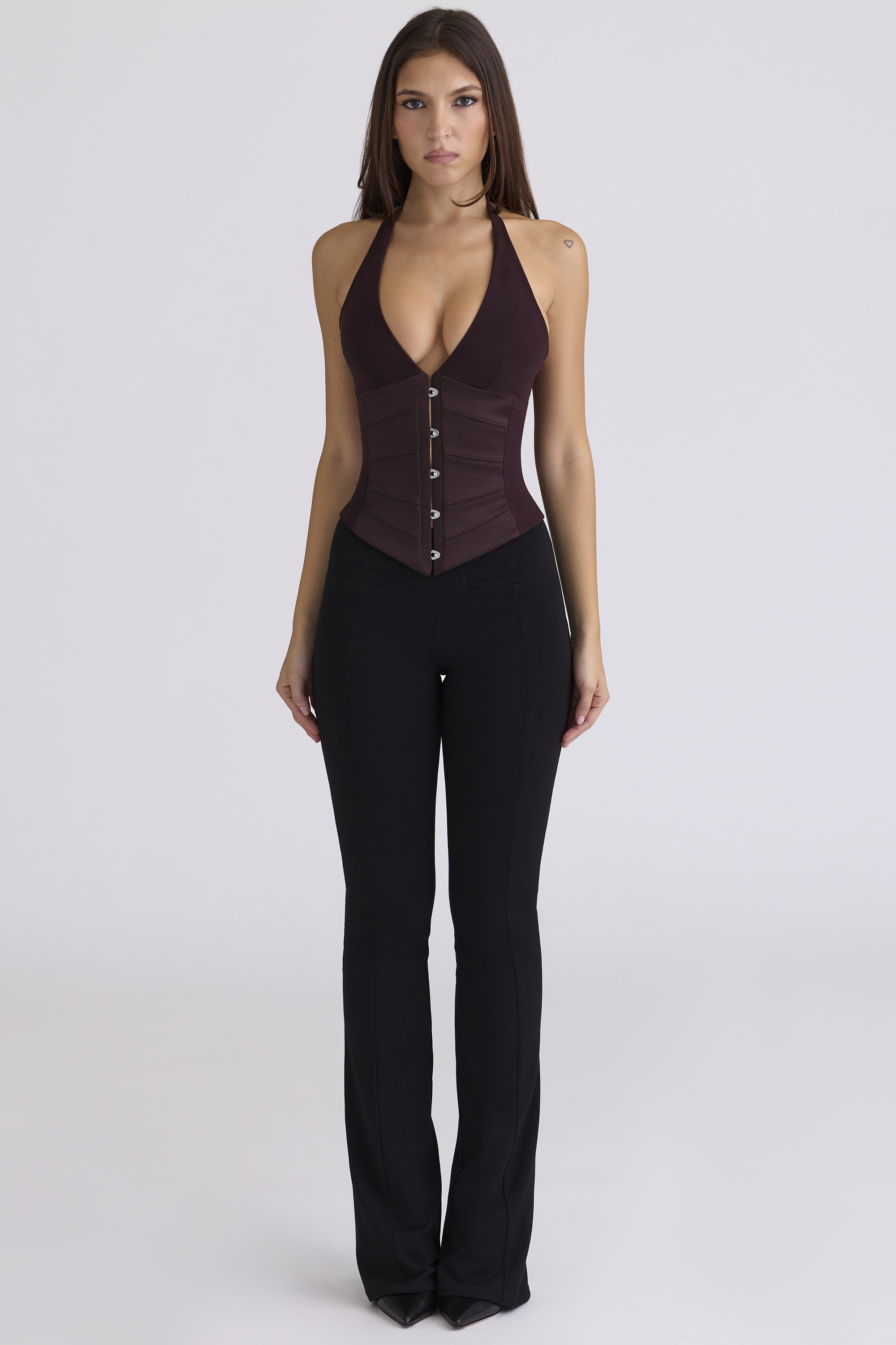 Lia Chocolat Satin Waist Cinch Corset Top