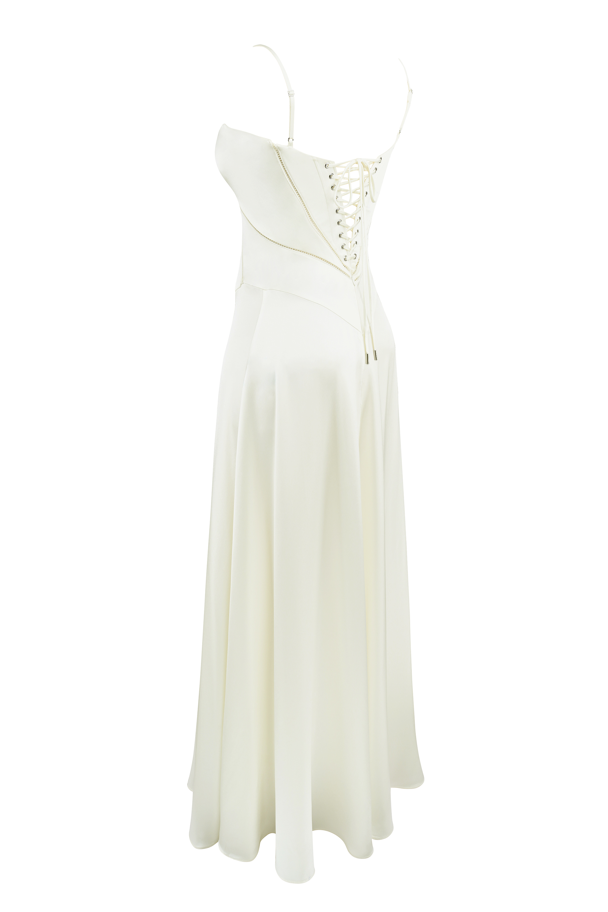 Anabella Ivory Satin Lace Up Maxi Dress