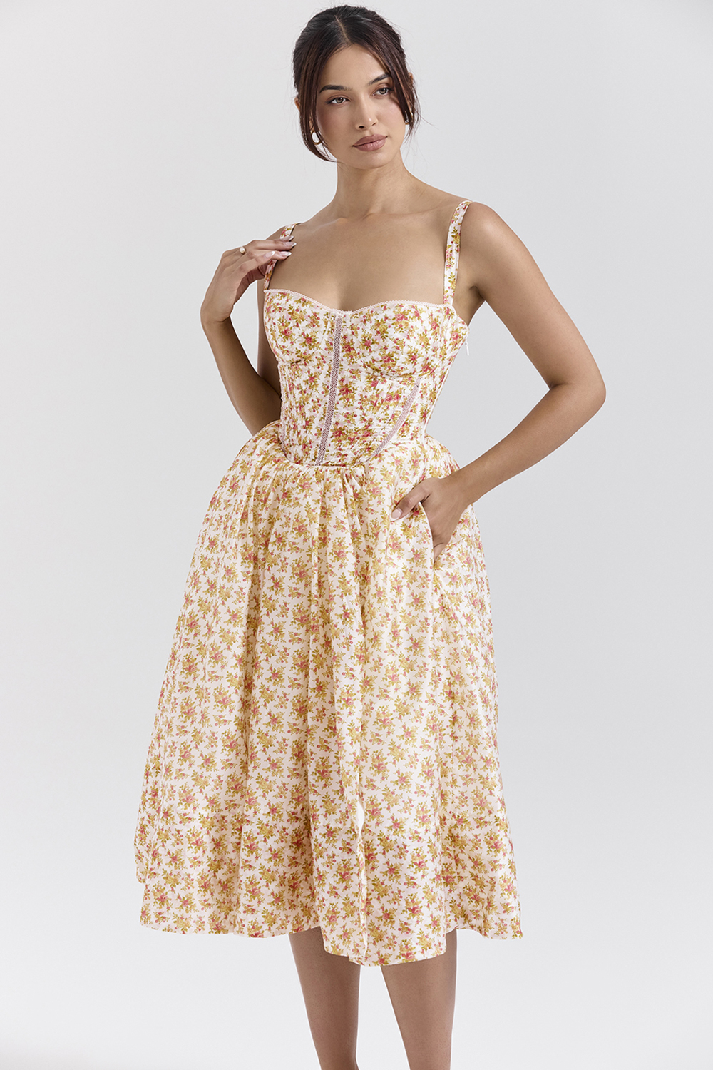 Kelly Royal Rose Print Corset Midi Sundress