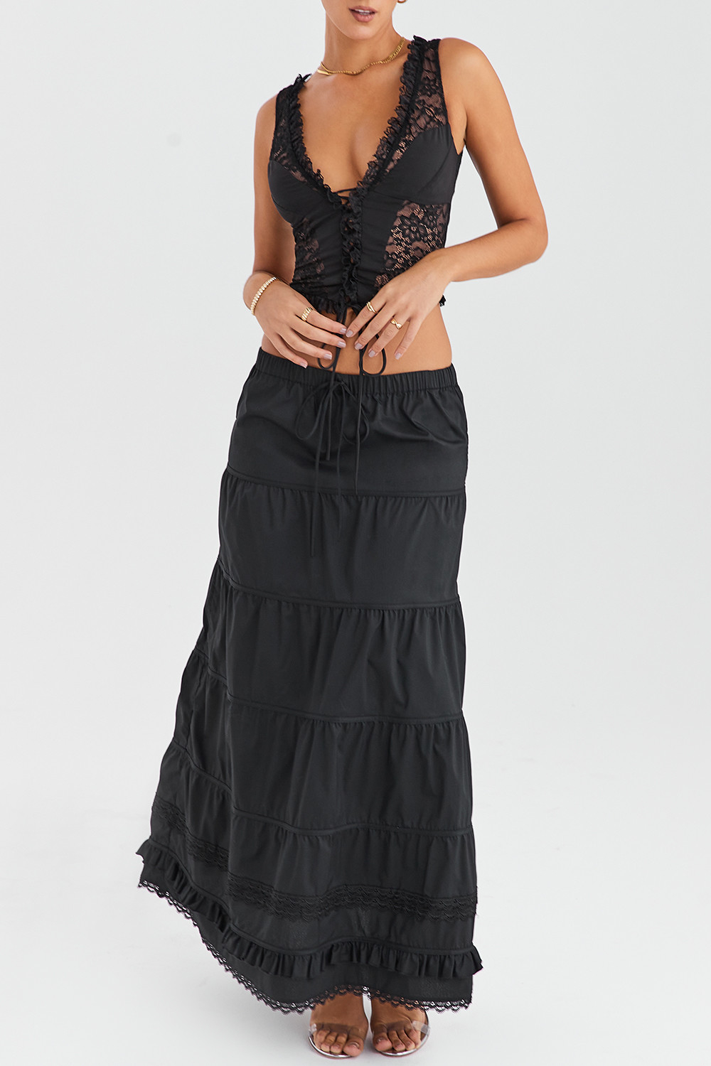 Mistress Rocks Black Panelled Maxi Skirt - SALE