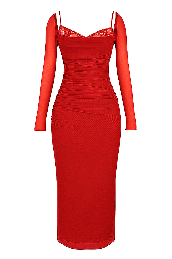 Katarina Scarlet Long Sleeve Maxi Dress