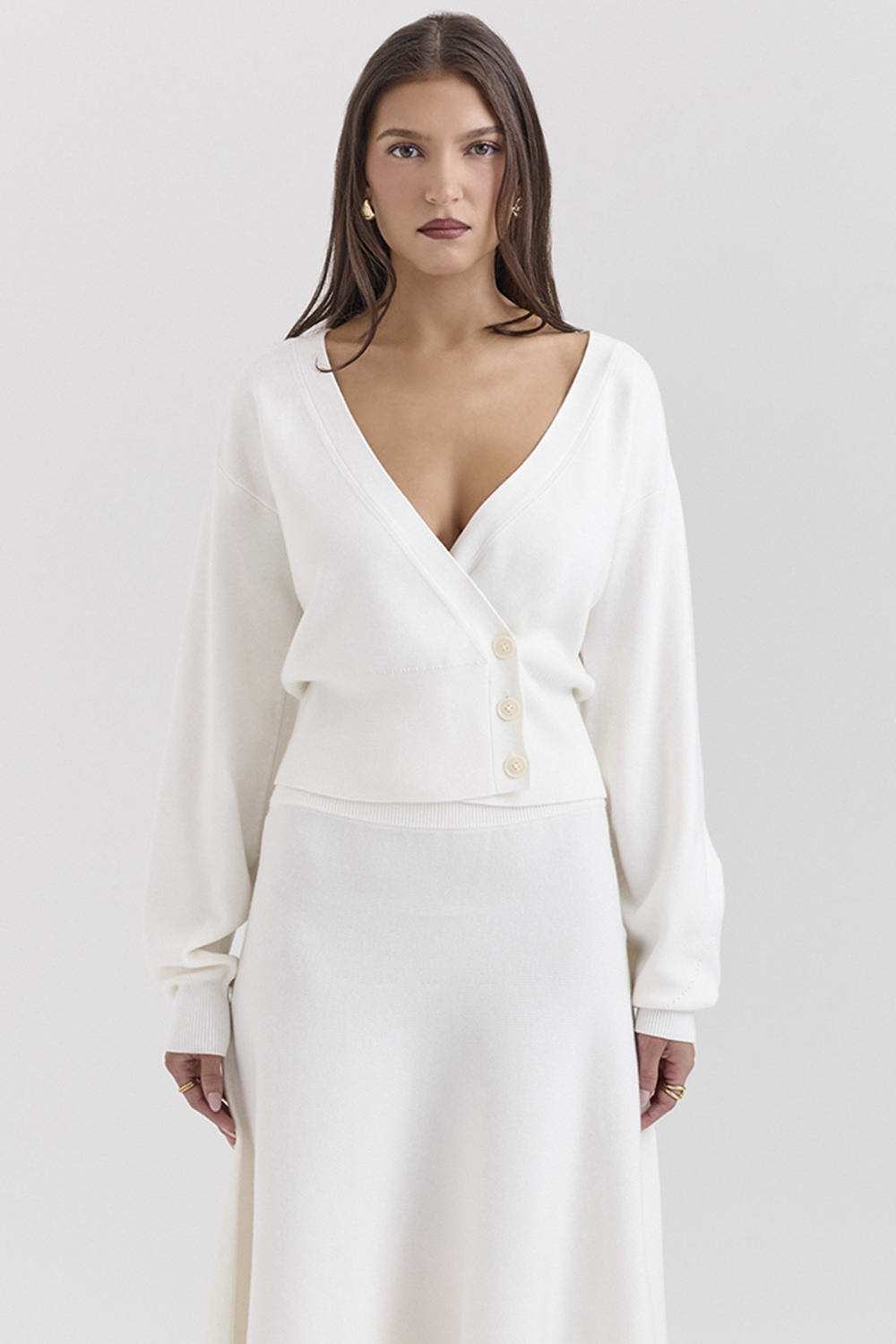 Rowan Ivory Wool Balloon Sleeve Wrap cardigan