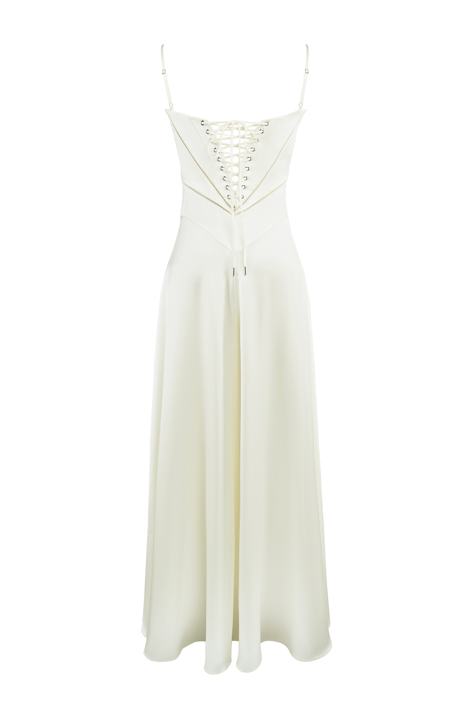 Anabella Ivory Satin Lace Up Maxi Dress