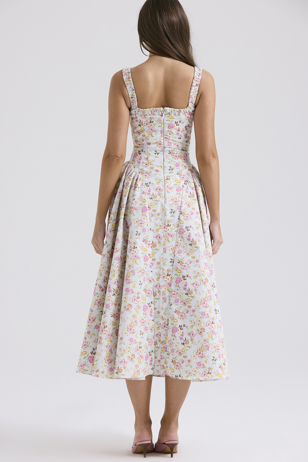 Dorothy Pale Blue Meadow Print Cotton Midi Sundress