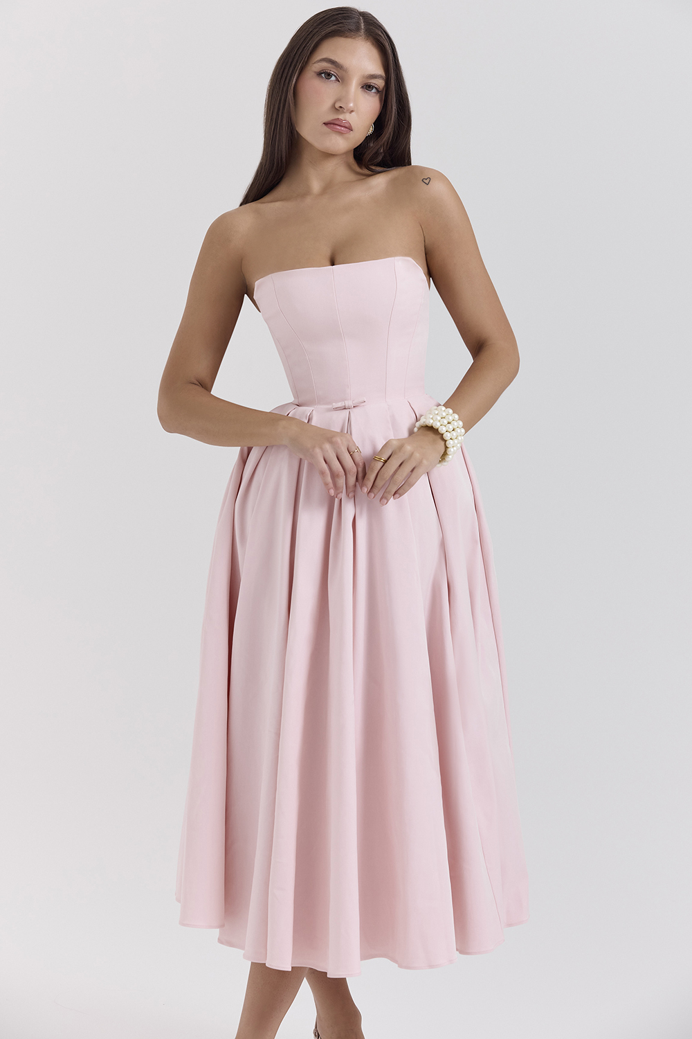 Contessa Parisian Pink Strapless Corset Midi Dress