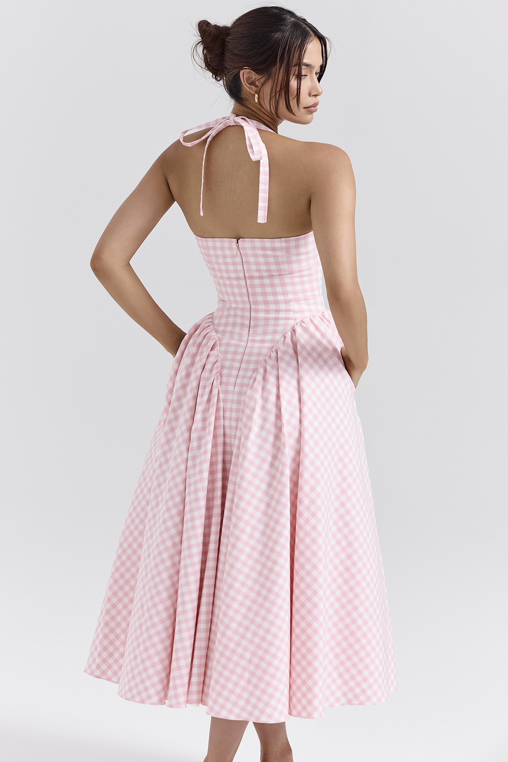 Marilyn Strawberry Shortcake Gingham Halter Midi Sundress