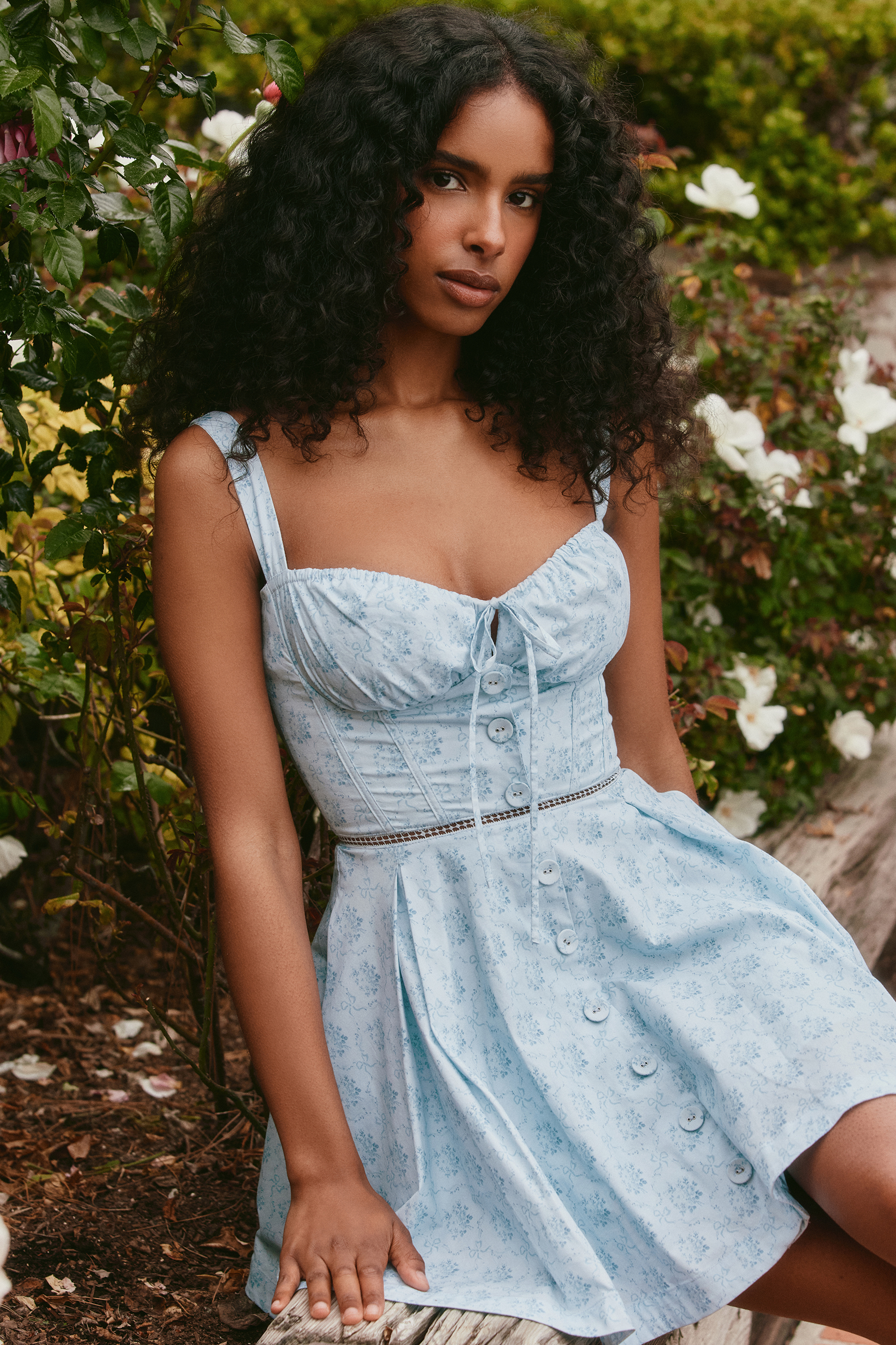 Calia Blue Floral Print Stretch Cotton Mini Dress