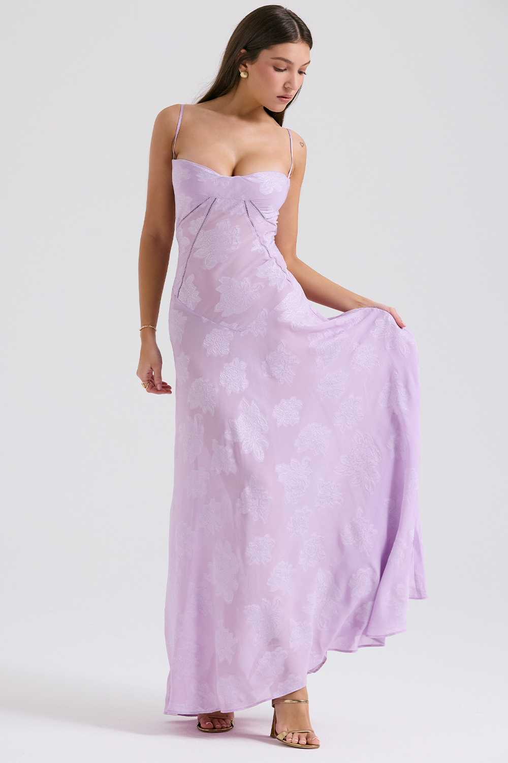 Seren Orchid Floral Lace Back Maxi Dress