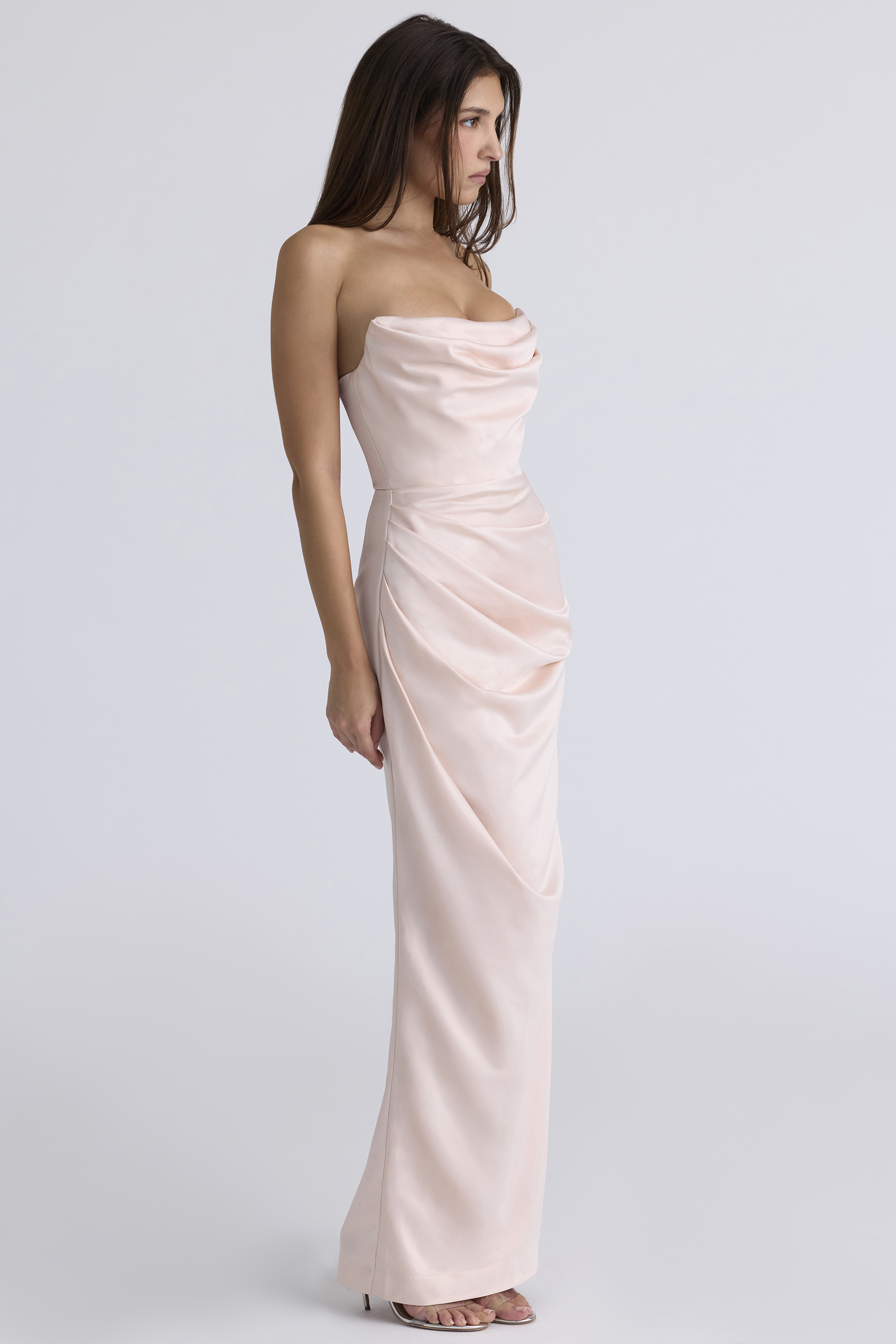 Adrienne Champagne Satin Strapless Gown