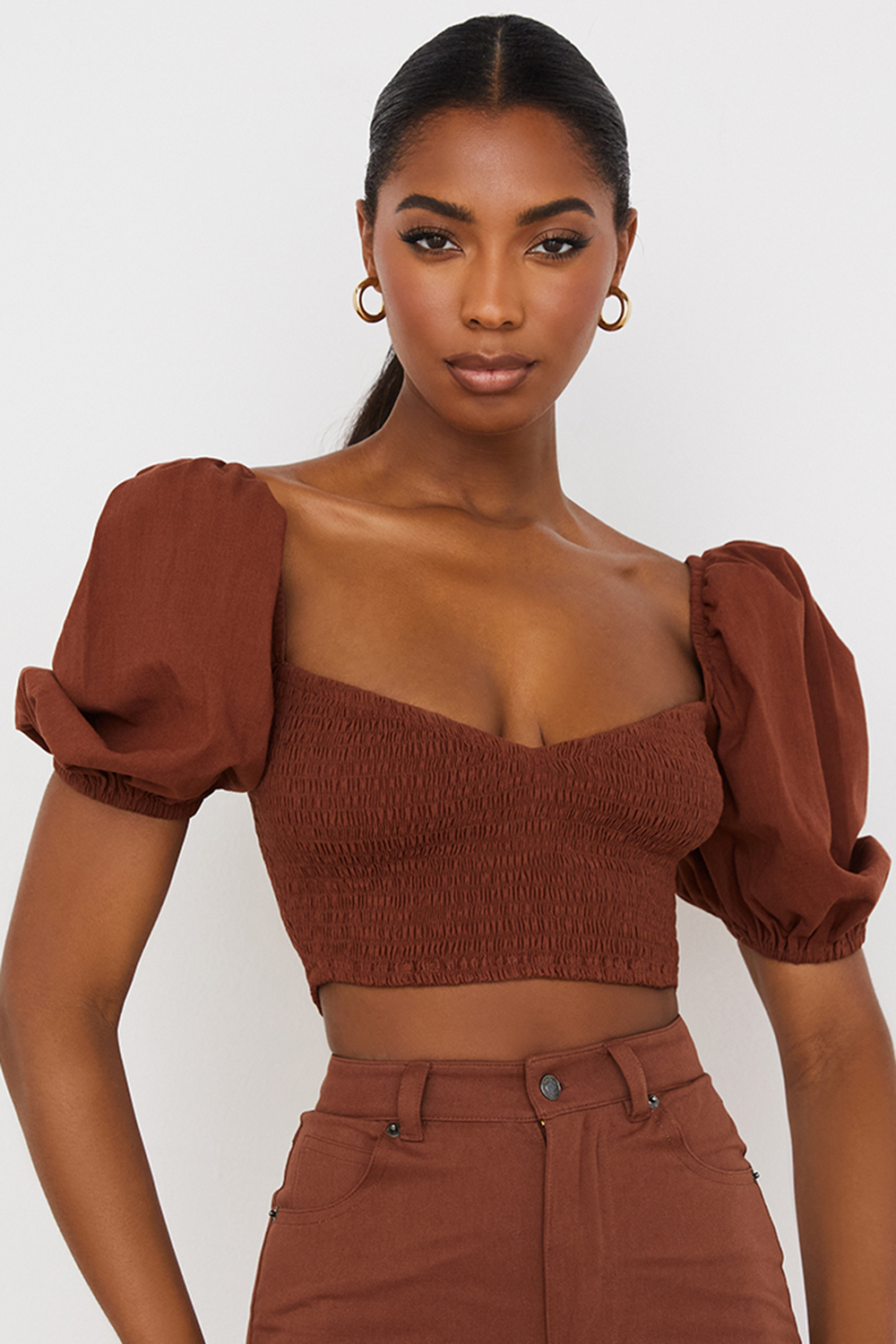 Lavanna Cocoa Puff Sleeve Cropped Top