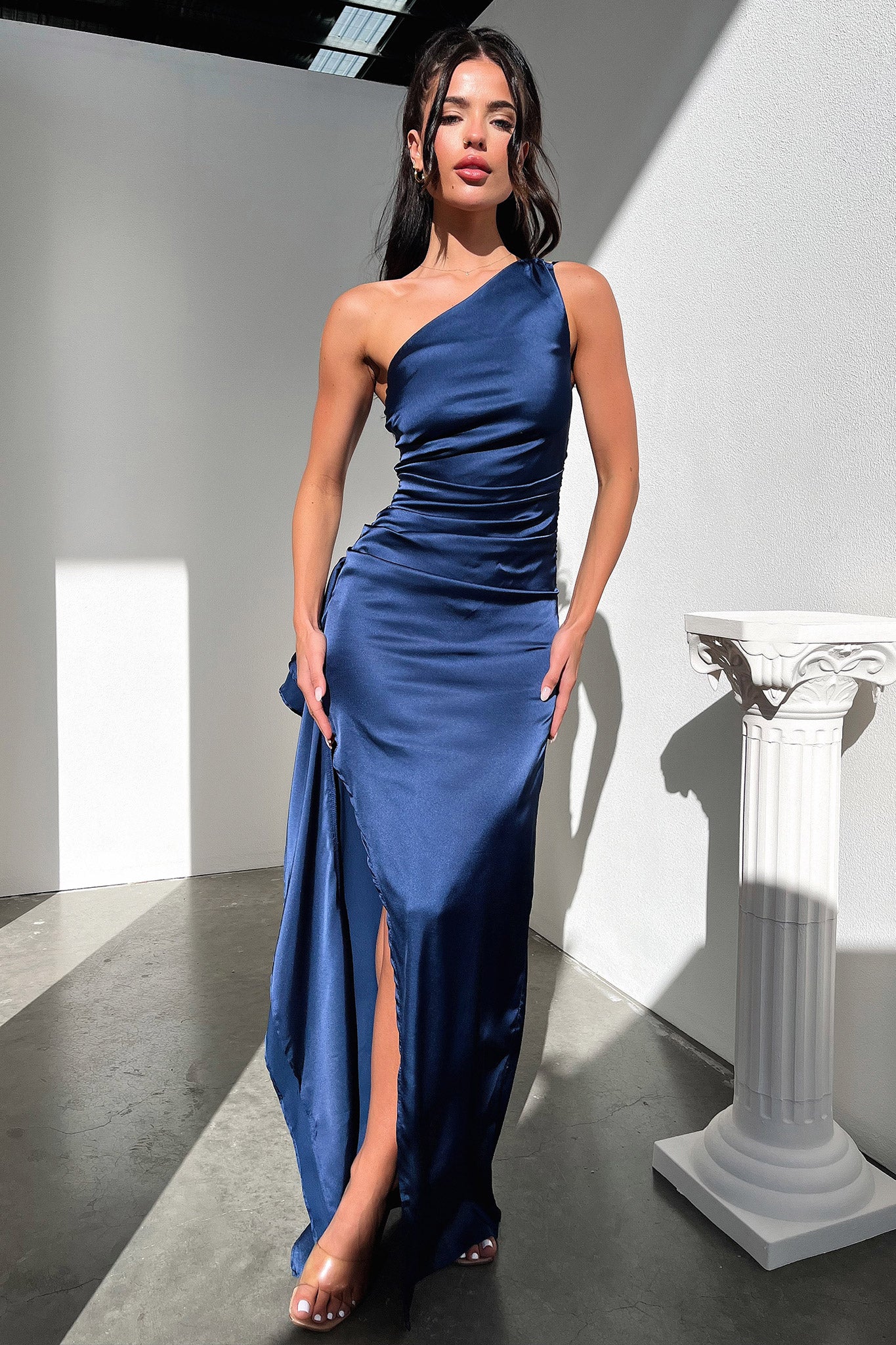 Elianna One Shoulder Satin Maxi Dress - Navy