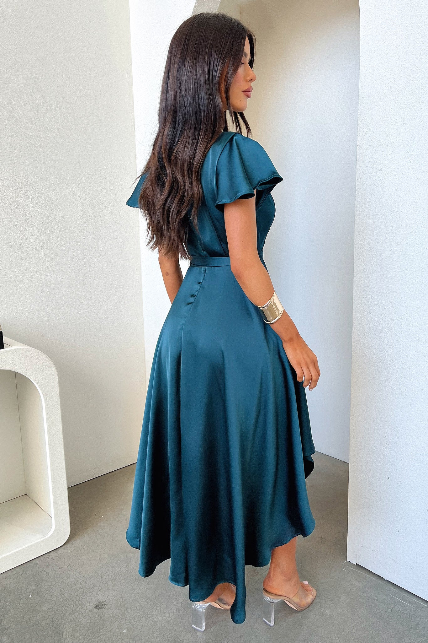 Amelia Satin Midi Dress - Emerald