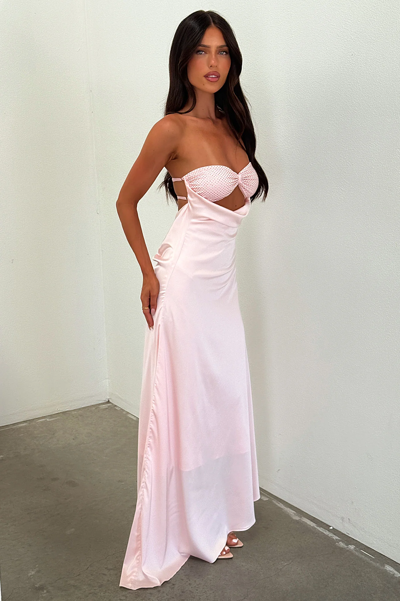 Thora Strapless Satin Maxi Dress - Baby Pink