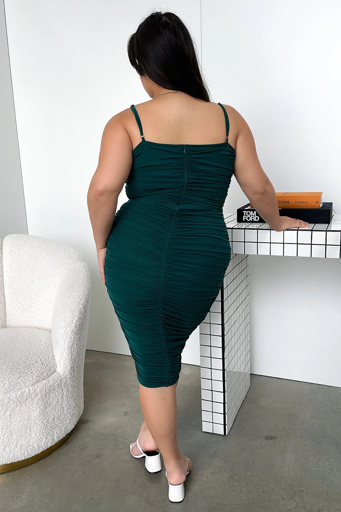Zena Mesh Midi Dress - Emerald
