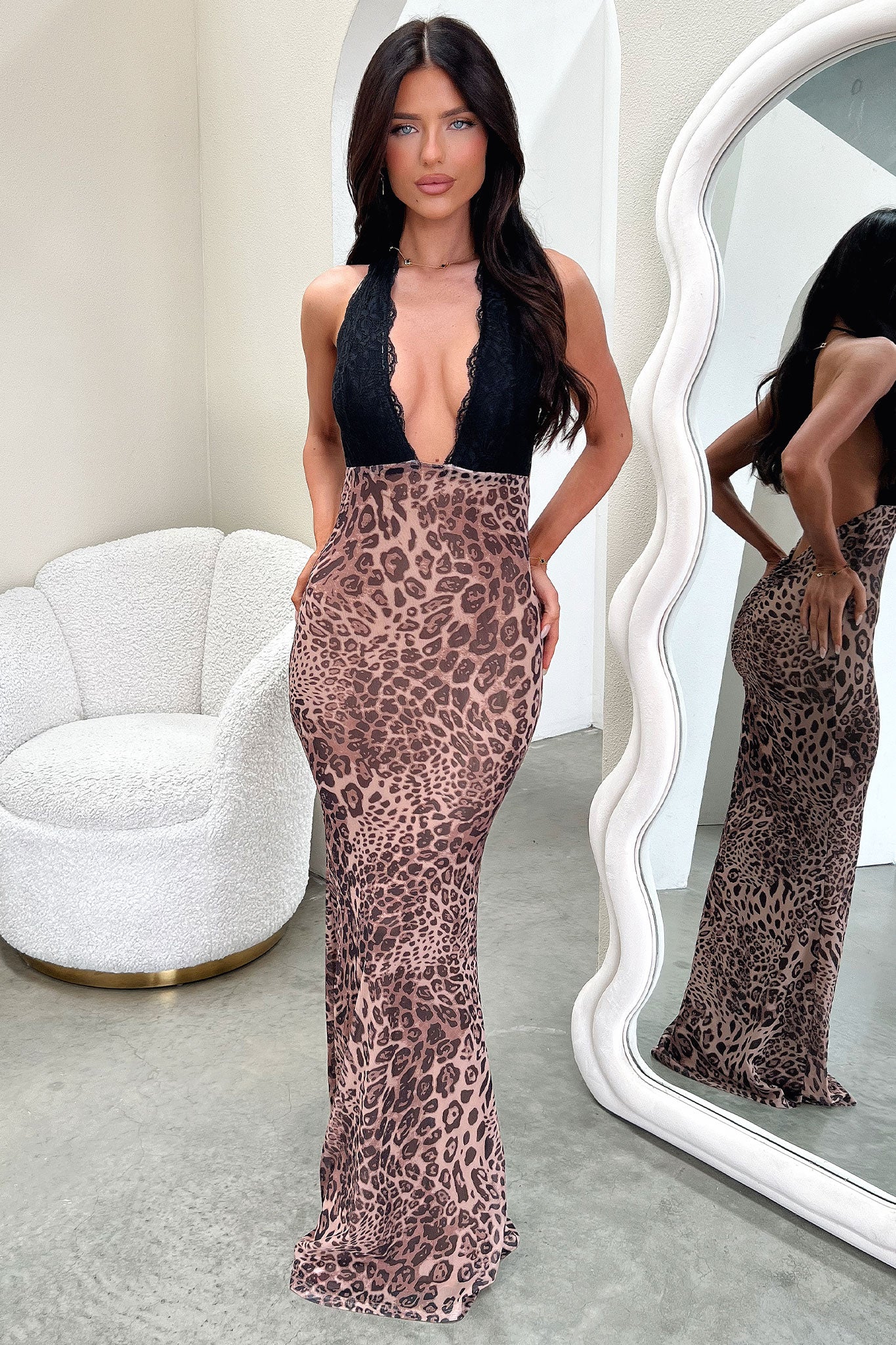 Whittaker Lace Bust Maxi Dress - Leopard